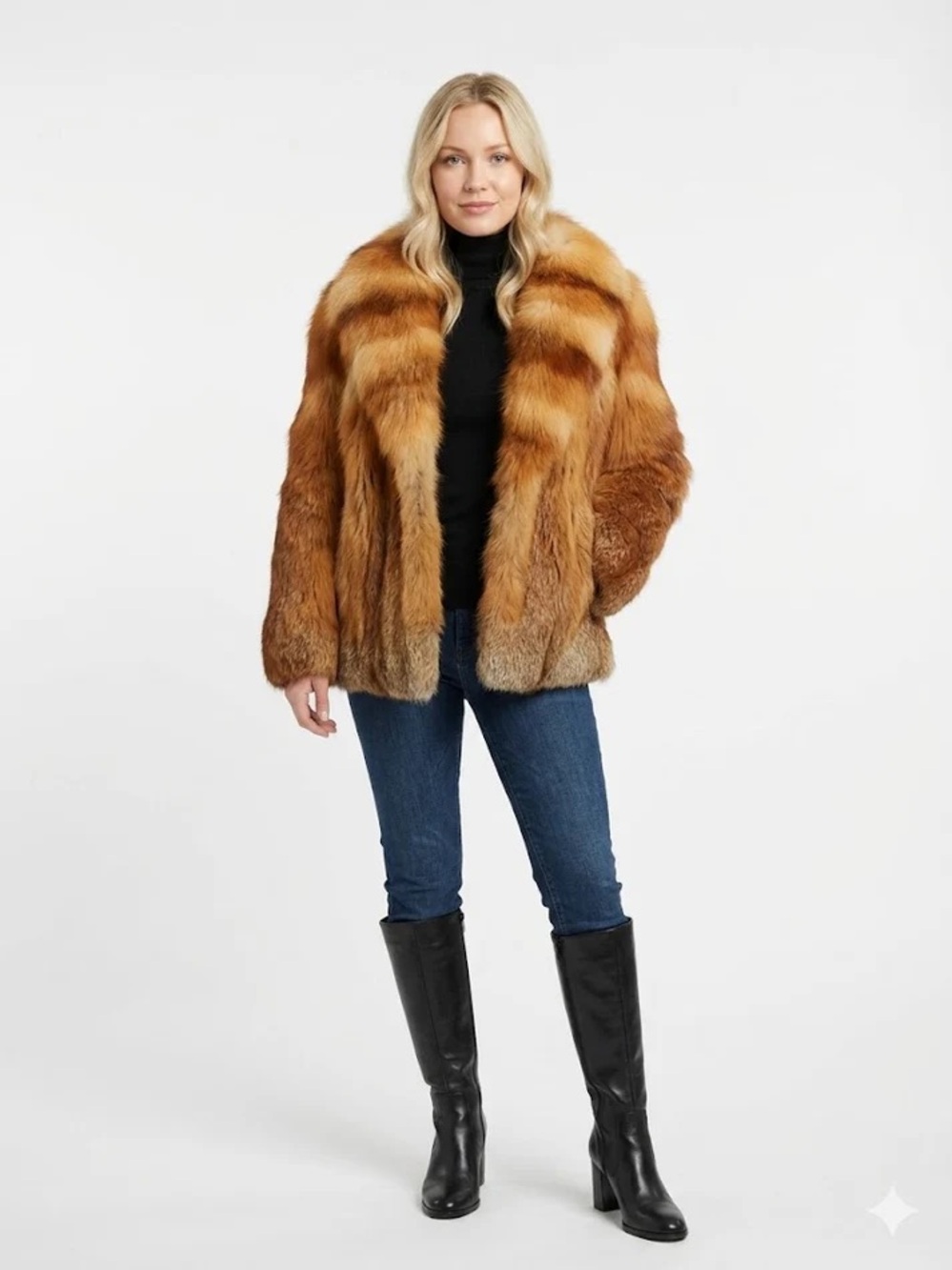 Vintage Red Fox Fur Jacket Cropped Bolero Shawl Collar Bel Slits Womens Small